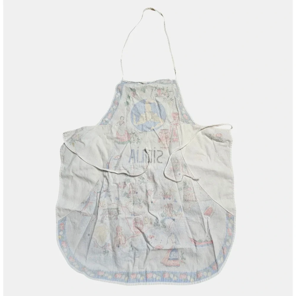 Vintage Sicilia Sicily‎ Map Art Cooking Apron People Town Cities Italy Cotton